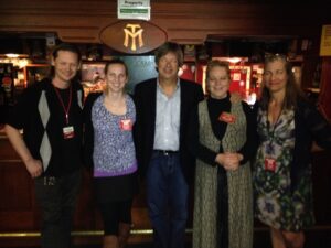Dave Barry stands in a group of adoring booksellers